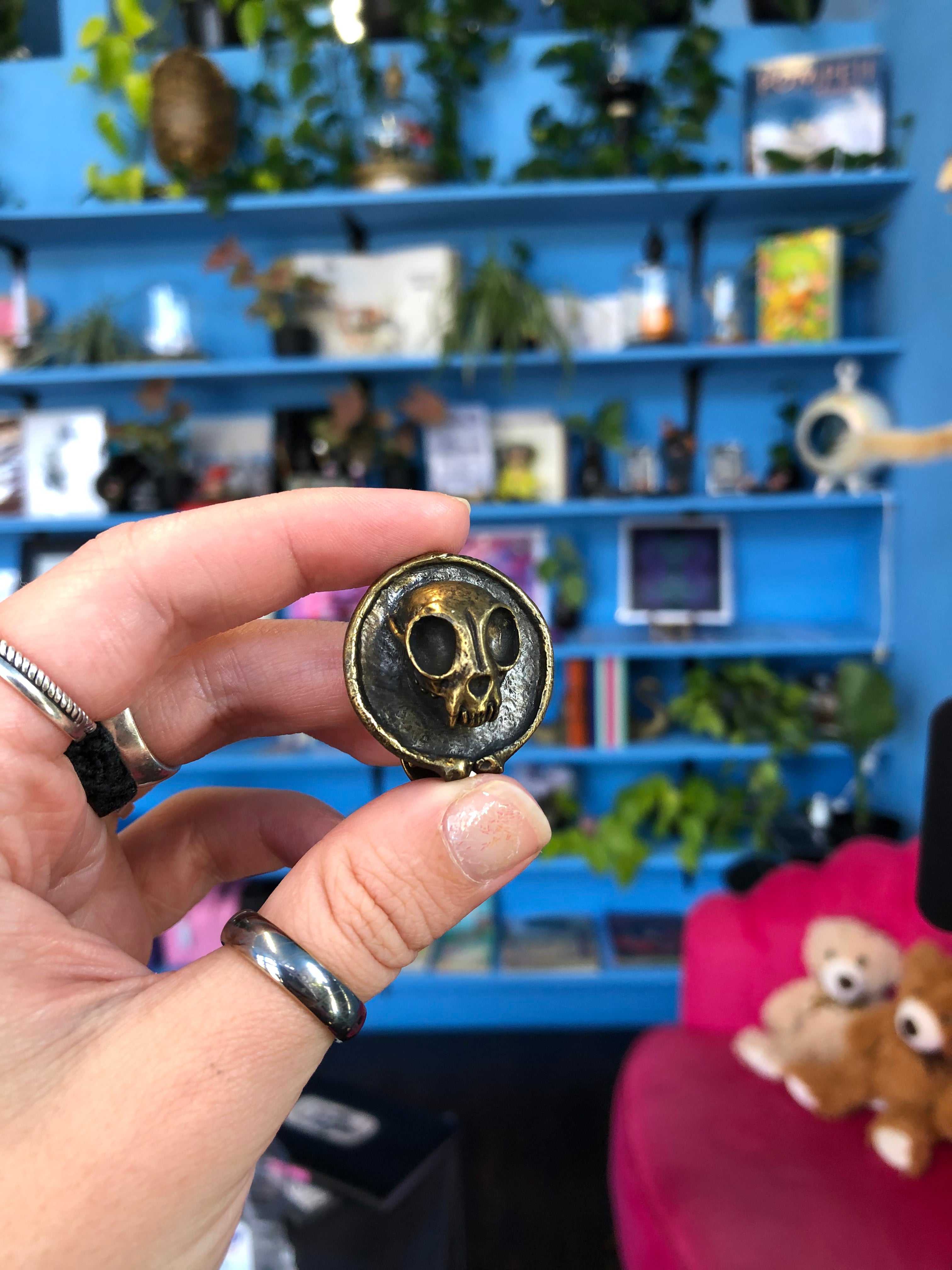 Brass Cat Skull Pin Pixley's Oddities