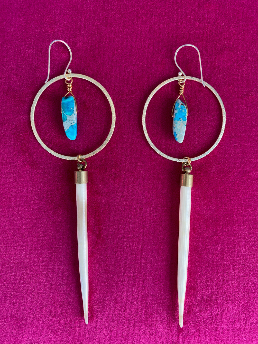 Blue Stone Porcupine Tiered Earrings made by Flight of Fancy